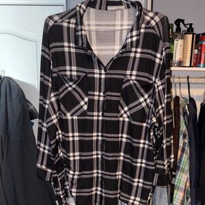By Design Black and Gray Plaid Top